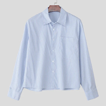 AIDASE  -  Men Striped Shirt Lapel Long Sleeve Button Casual Men Clothing Loose Streetwear 2025 Korean Style Fashion Male Shirts aidase-shop
